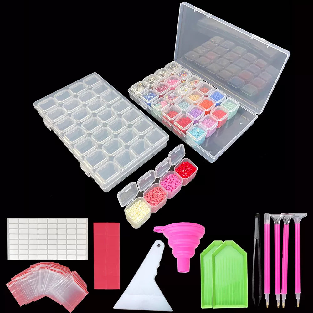28 Grids Diamond Painting Tools Storage Box with Funnel Sticker pen Di –  Craft Haven Creations
