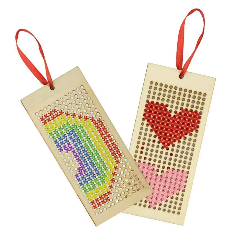 16 PCS Wooden Bookmark Blanks Cross Stitch Kit DIY Wooden Craft